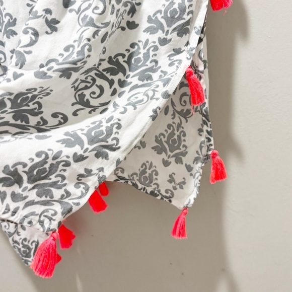 SURF GYPSY Women’s White Gray Print Pink Tassel Swim Cover Resort Beach Sz M - Picture 7 of 8